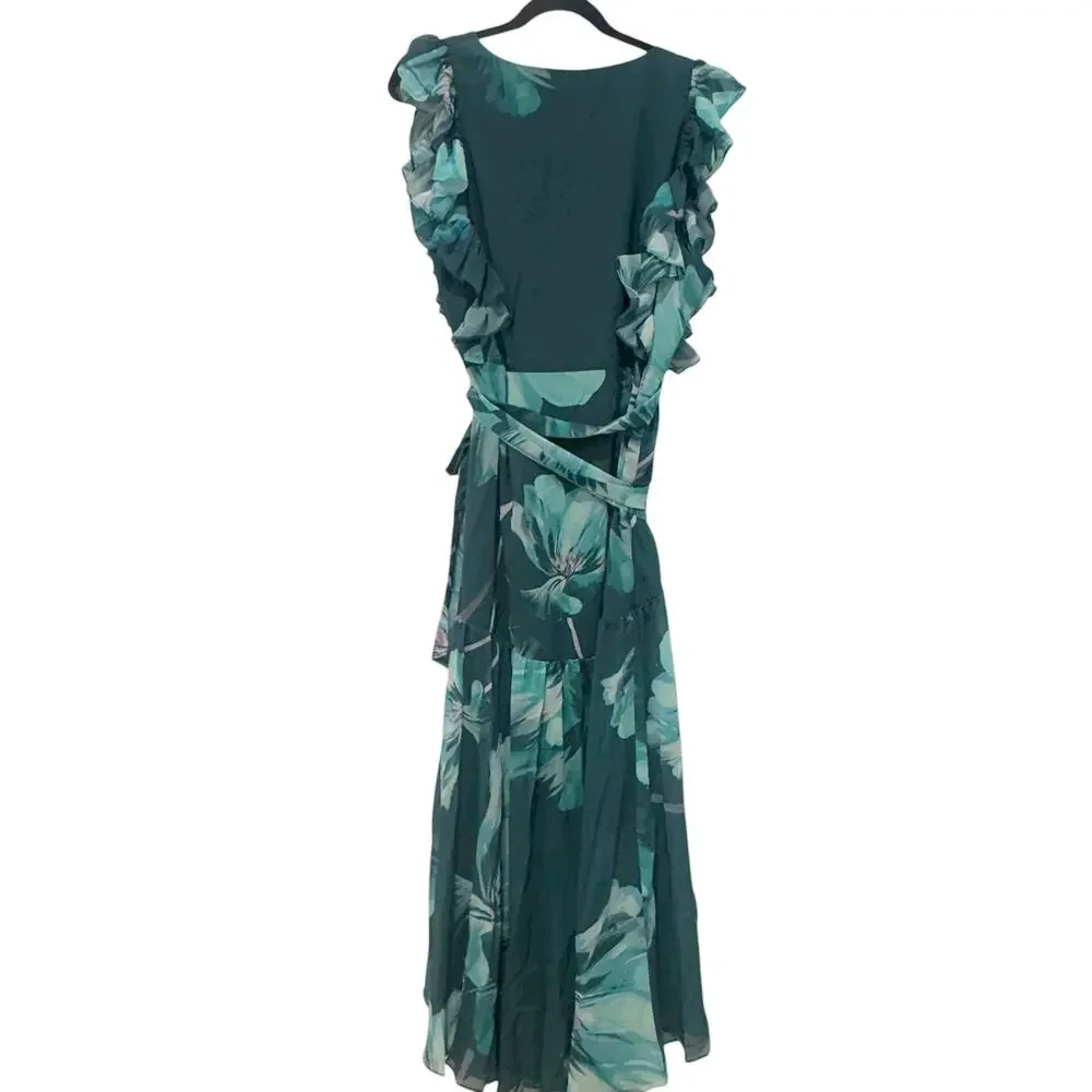 Hutch Women's Floral V-Neck Beck Maxi Wrap Dress Cap Sleeves Green Size XL NWT - Picture 9 of 12